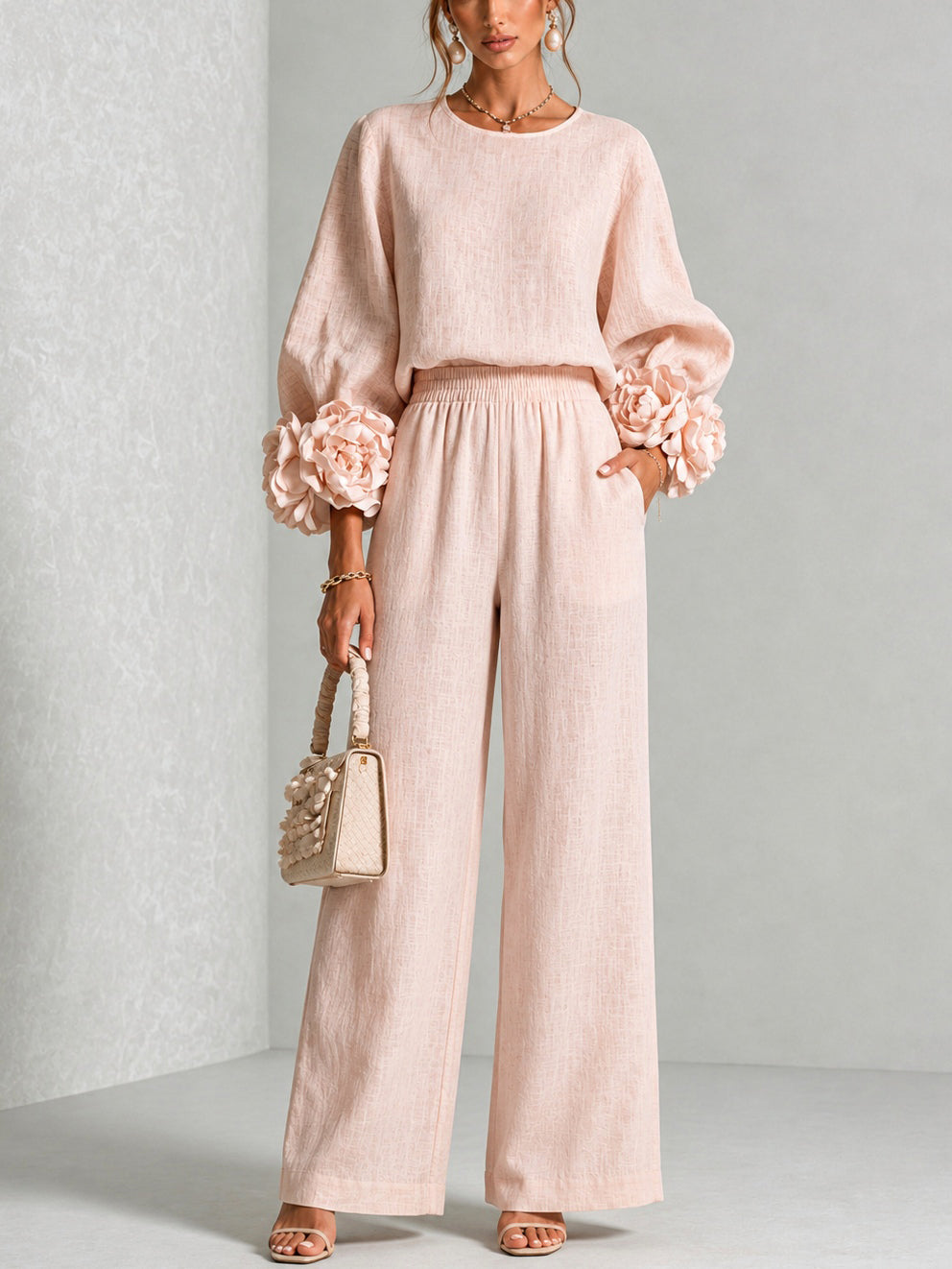Rosalie two-piece set in blush floral, front