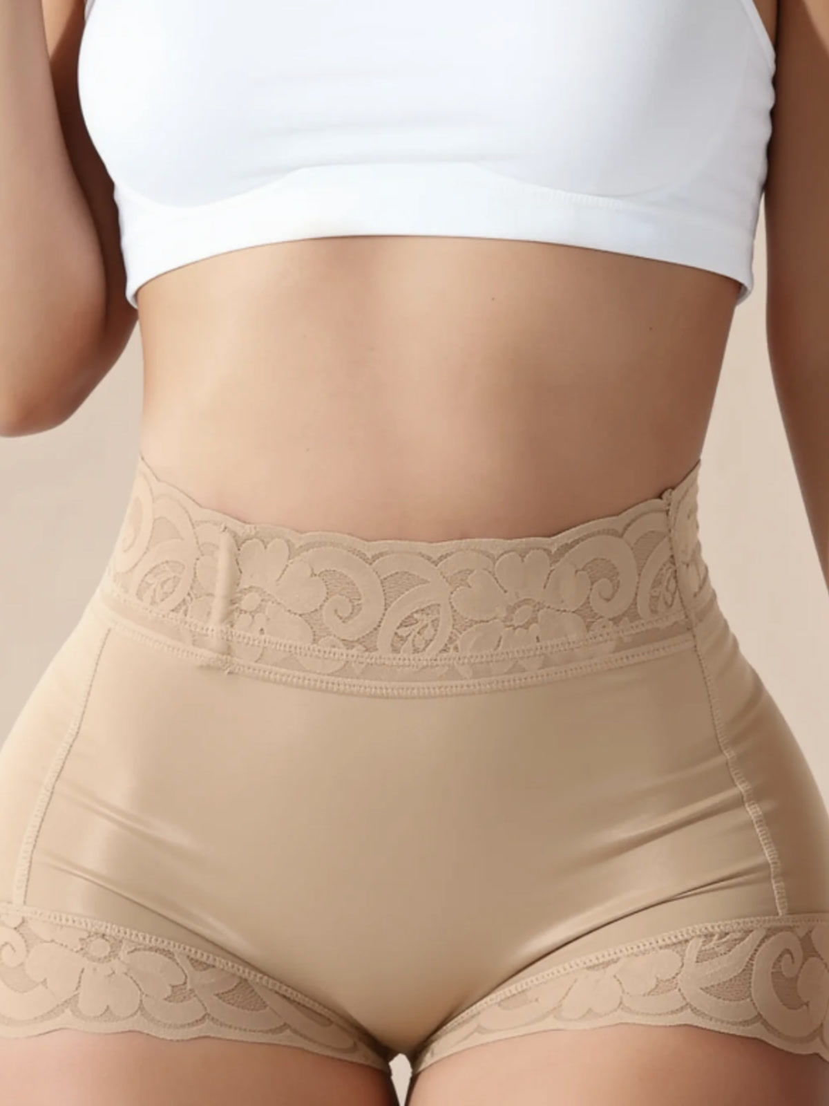The Booty Boxer in Beige, worn, front view