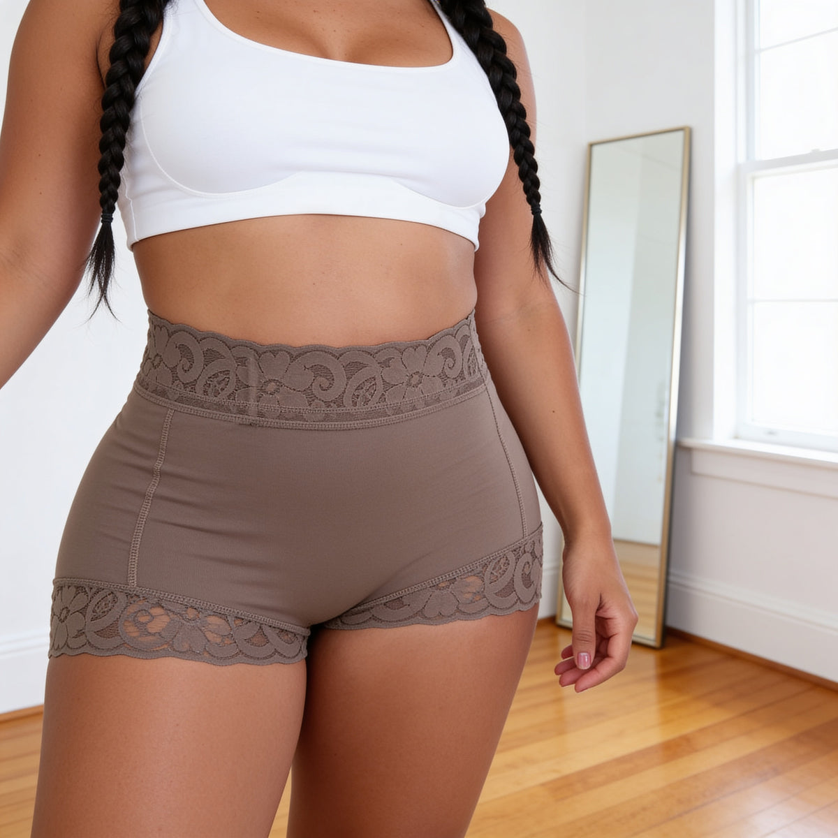 The Booty Boxer in Taupe, front view